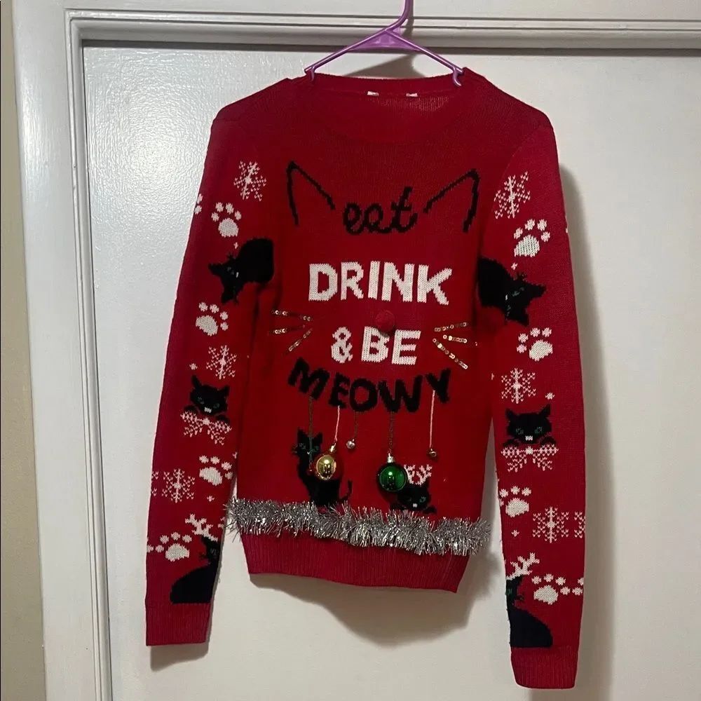 Festive Red kitty Holiday Sweater small